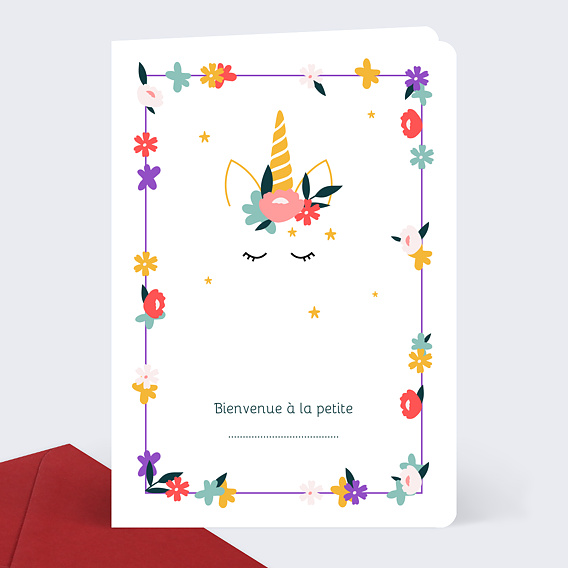 Carte De Felicitations Naissance Licorne Et Fleurs Popcarte