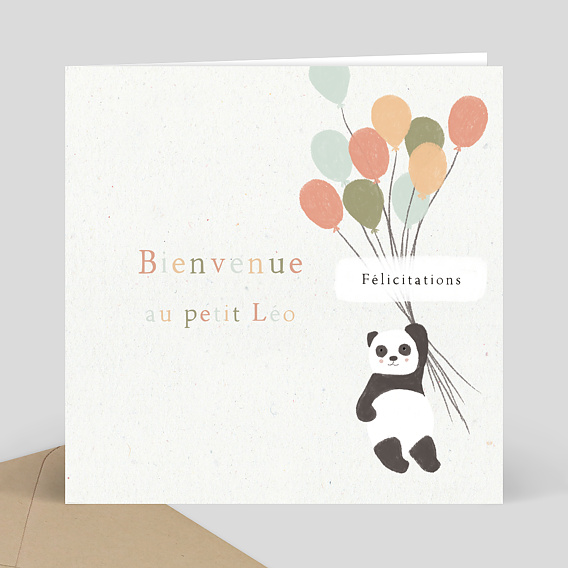 Carte félicitations naissance Panda ballons