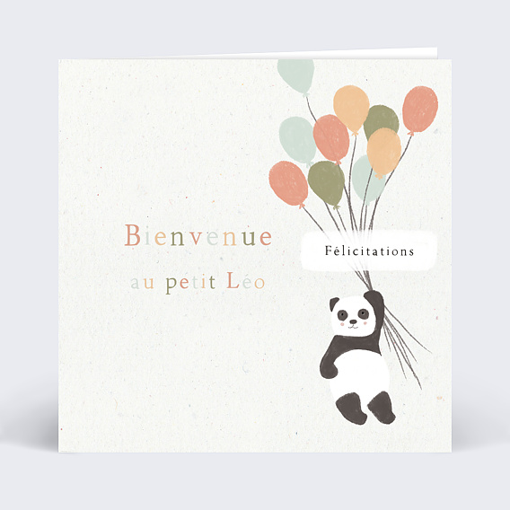 Carte félicitations naissance Panda ballons