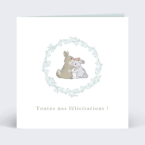 Carte félicitations naissance Petits Lapins