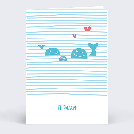 Carte félicitation naissance Famille Baleine Recto