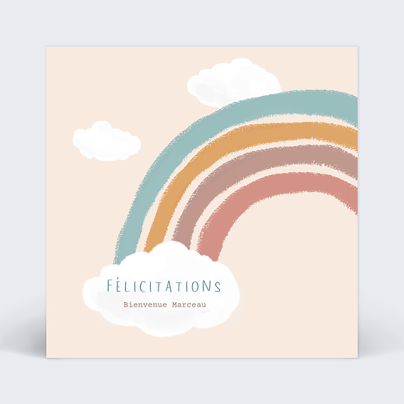 Carte félicitation naissance Nuage Arc-en-ciel Recto