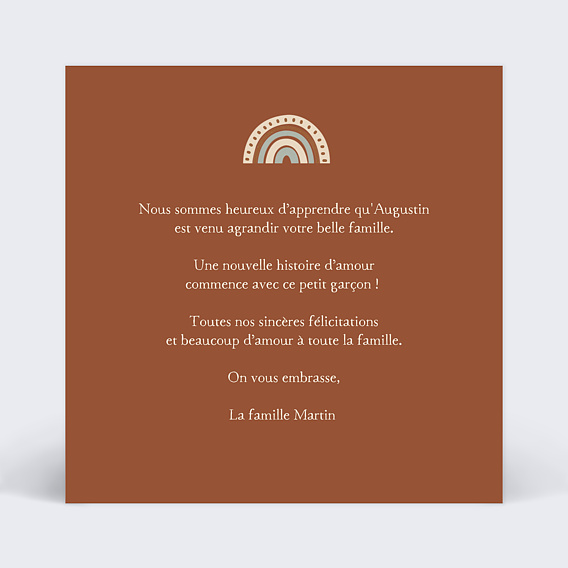 Carte félicitation naissance Arc-en-ciel Verso