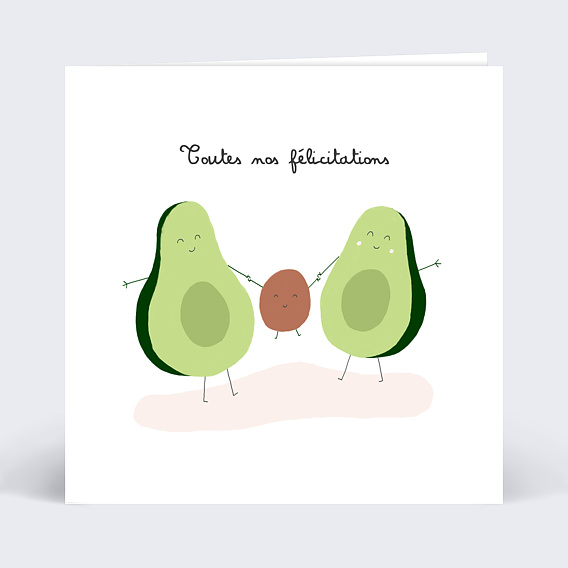 Carte félicitation naissance Avocado Family Recto