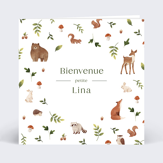 Carte félicitation naissance Lettrine Foret Recto