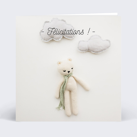 Carte félicitation naissance Tirets Nounours Recto
