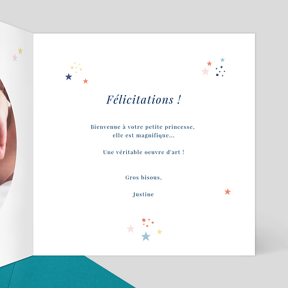 Carte félicitation naissance Petites Étoiles Intérieur Droit