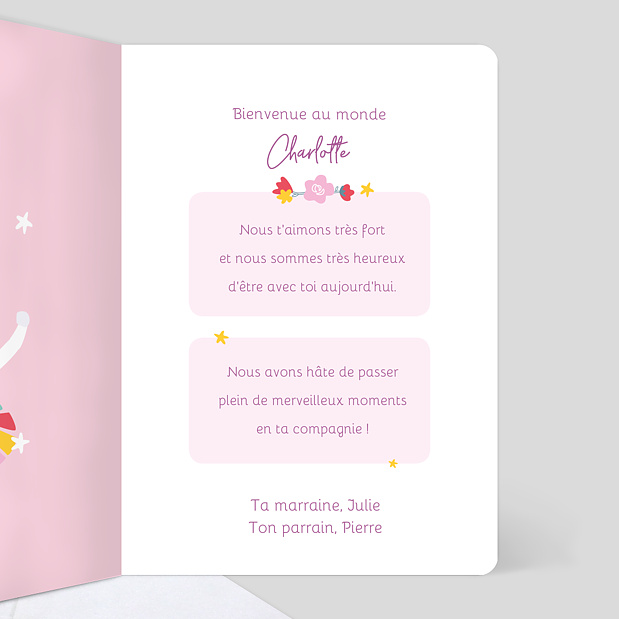 Carte de félicitations naissance Licorne arc en ciel Intérieur Droit