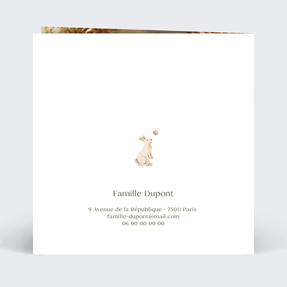 Carte félicitation naissance Lettrine Foret Verso