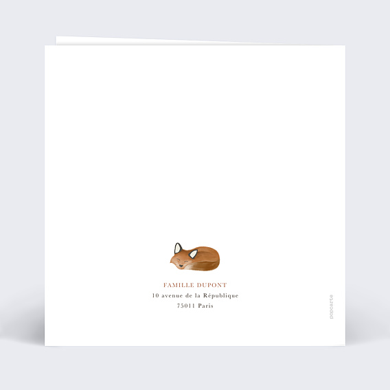 Carte félicitation naissance Renard Verso