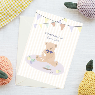 Carte flicitations naissance Ourson Ray