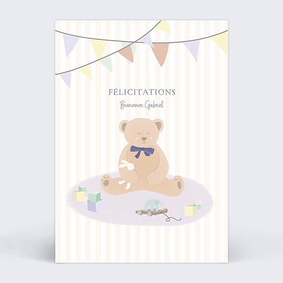 Félicitations Naissance Ourson Rayé