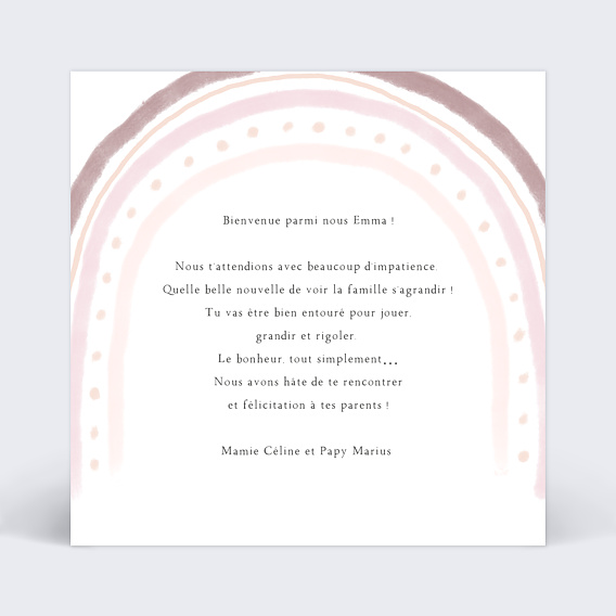 Carte félicitation naissance Petit arc-en-ciel Verso