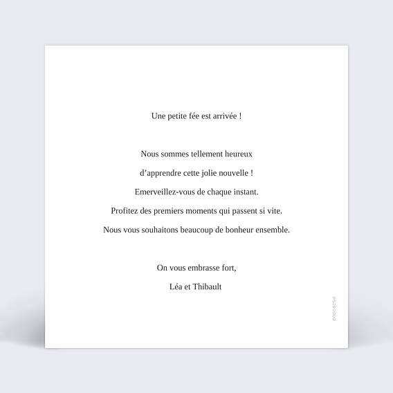 Carte félicitation naissance Forêt Enchantée Verso