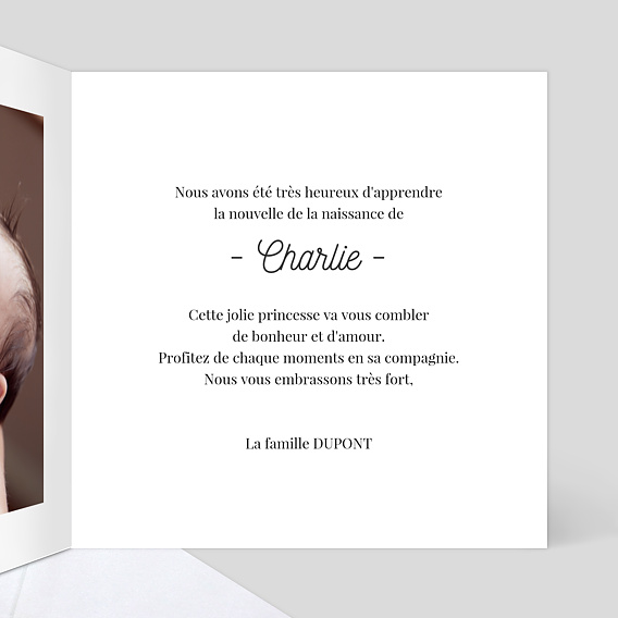 Carte félicitation naissance Tirets Chausson Intérieur Droit