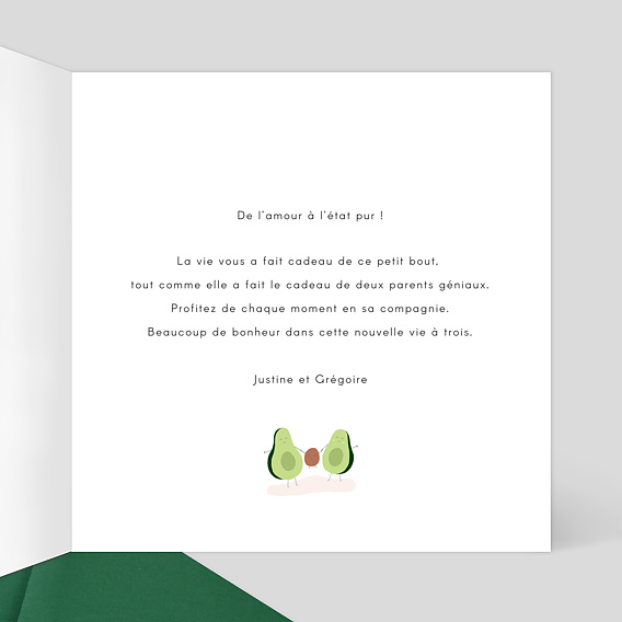 Carte félicitation naissance Avocado Family Intérieur Droit