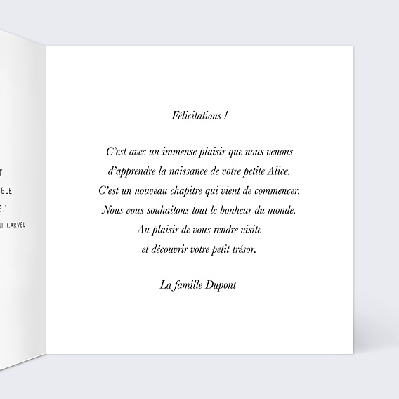 Carte félicitation naissance Bébé de la montagne Intérieur Droit