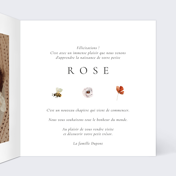Carte félicitation naissance Fleurs des Champs Intérieur Droit