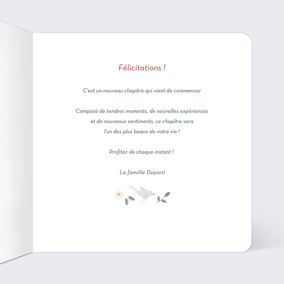 Carte félicitation naissance Magnolia Intérieur Droit