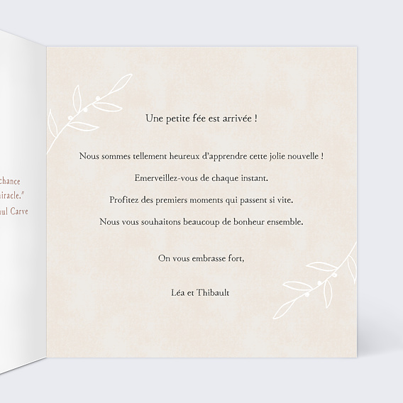 Carte félicitation naissance Petits Vêtements Fille Intérieur Droit