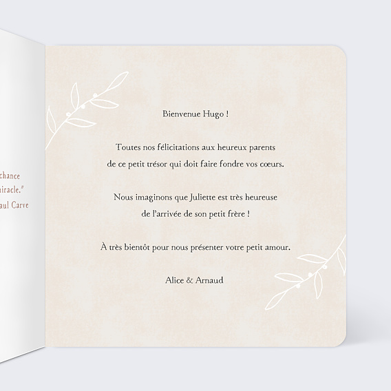 Carte félicitation naissance Petits Vêtements Garçon Intérieur Droit