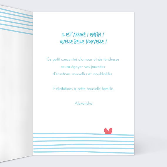 Carte félicitation naissance Famille Baleine Intérieur Droit
