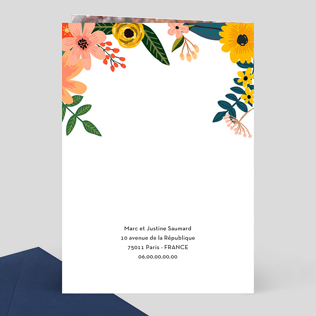 Carte de Félicitations Naissance Bouquet printanier Verso