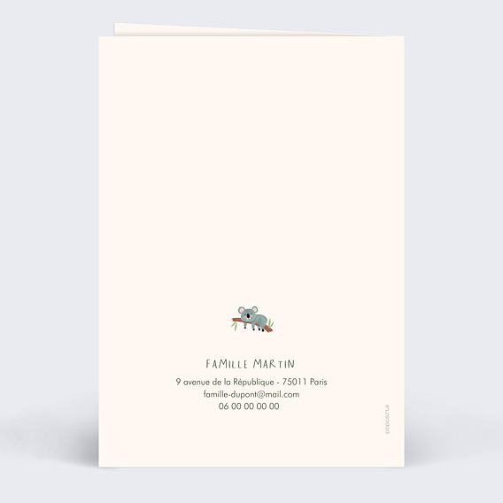 Carte félicitation naissance Petite Jungle Verso