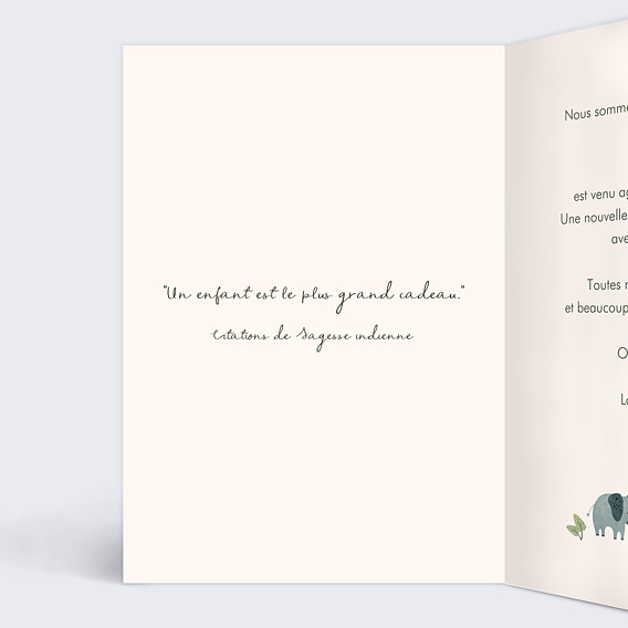Carte félicitation naissance Petite Jungle Intérieur Gauche