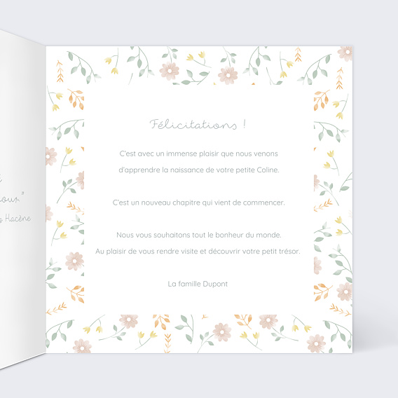Carte félicitation naissance Carolina Intérieur Droit