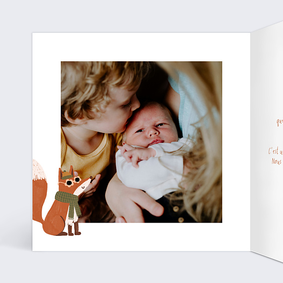 Carte félicitation naissance Renard Automne Intérieur Gauche