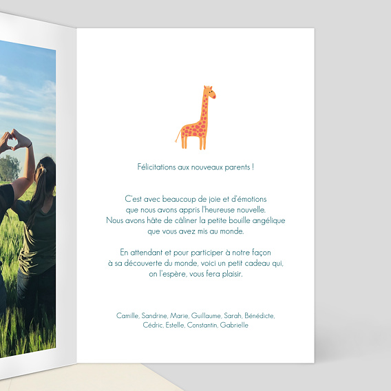 Carte félicitation naissance Animaux de la Jungle Intérieur Droit