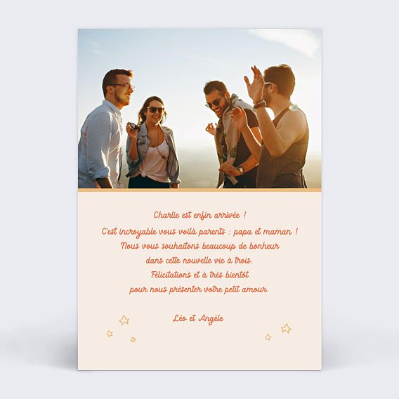 Carte félicitation naissance Parents Extraordinaires Verso