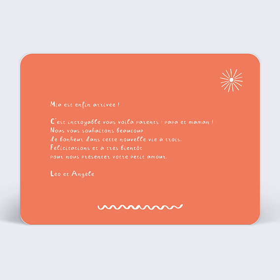 Carte félicitation naissance Arc en ciel coeur Verso