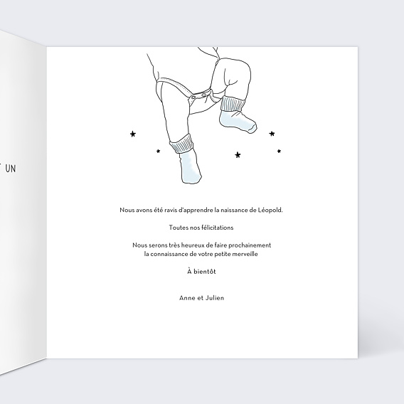 Carte félicitation naissance Garçon  Intérieur Droit