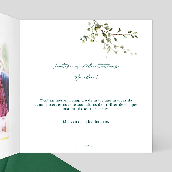 Carte félicitation naissance Herbarium Intérieur Droit