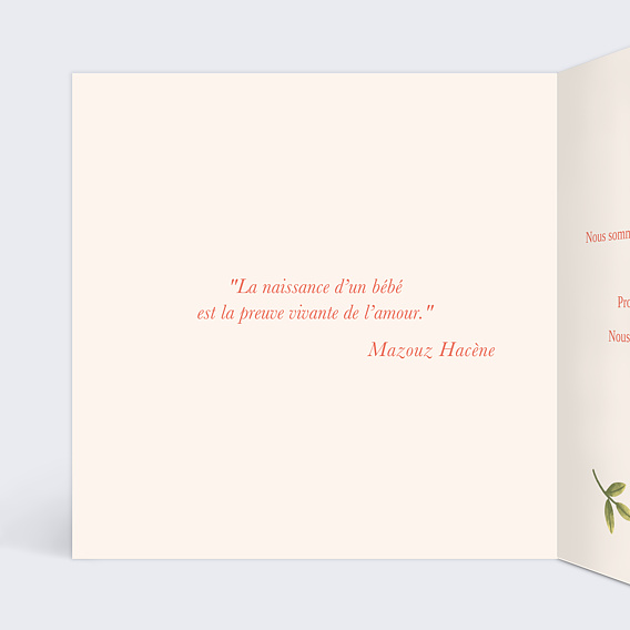 Carte félicitation naissance Fleurs Aquarelles Intérieur Gauche