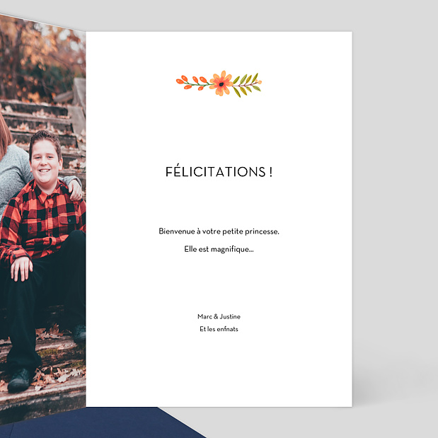 Carte de Félicitations Naissance Bouquet printanier Intérieur Droit