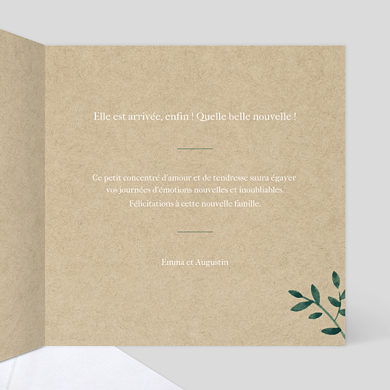 Carte félicitation naissance Ombrage Intérieur Droit