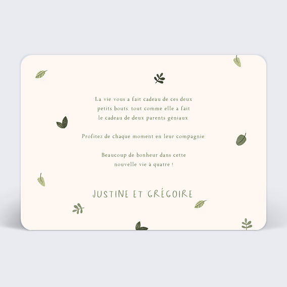 Carte félicitation naissance Petits Lions Jumeaux Verso