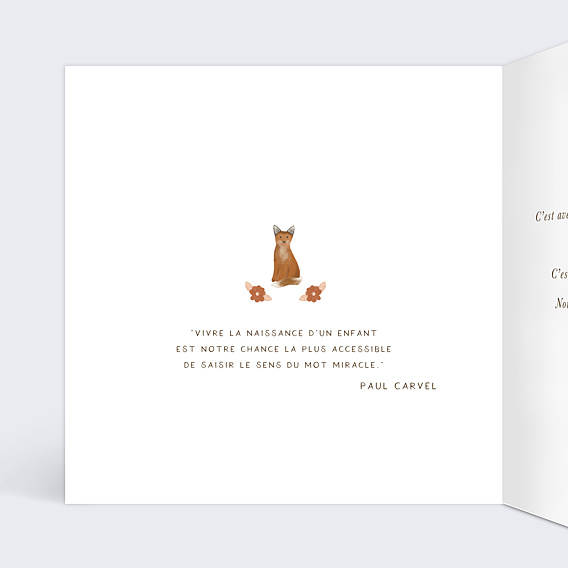 Carte félicitation naissance Pattern Renardeau Intérieur Gauche