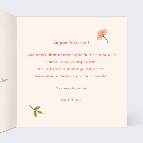 Carte félicitation naissance Fleurs Aquarelles Intérieur Droit