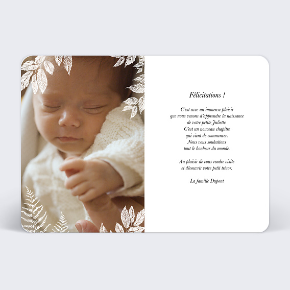 Carte félicitation naissance Crayon Blanc Kraft Verso