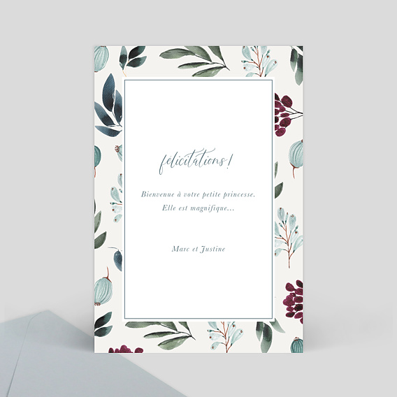 Carte félicitation naissance Floral Verso