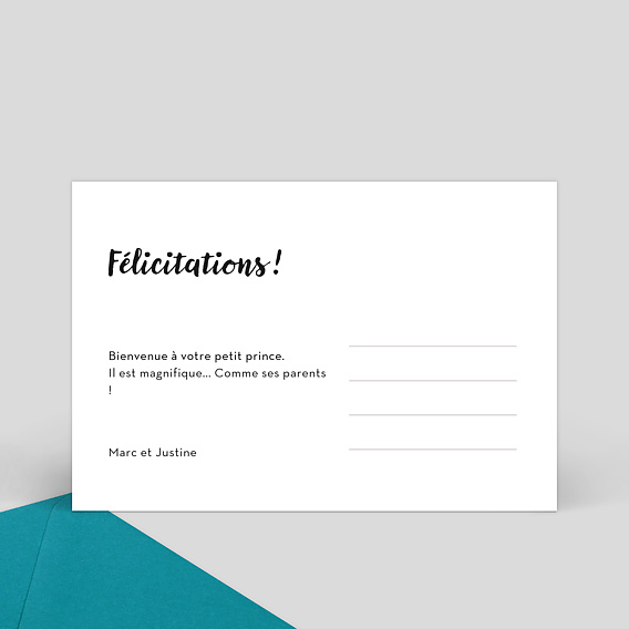 Carte félicitation naissance Grand Cadre Blanc Verso