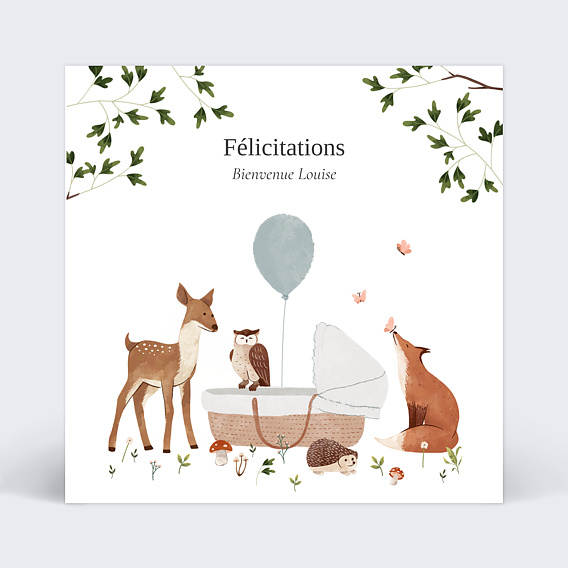 Carte félicitation naissance Forêt Enchantée Recto