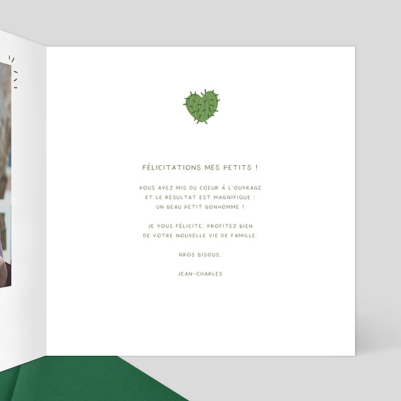 Carte félicitation naissance Famille Cactus Intérieur Droit