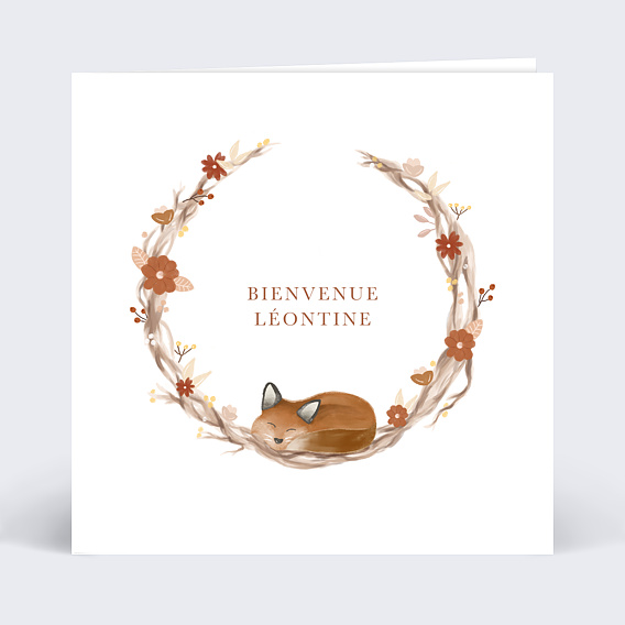 Carte félicitation naissance Renard Recto