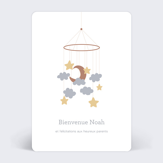 Carte félicitation naissance Mobile Nuage Recto