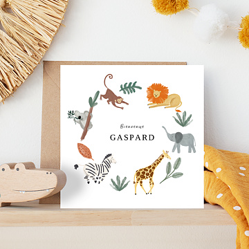 Carte flicitations naissance Couronne Jungle